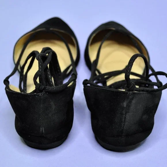 Black Suede Ballerina Flats - Long Ties! - Picture 3 of 7